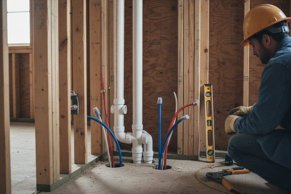 Drain and supply rough-in during Sump Pump Repair in Yale