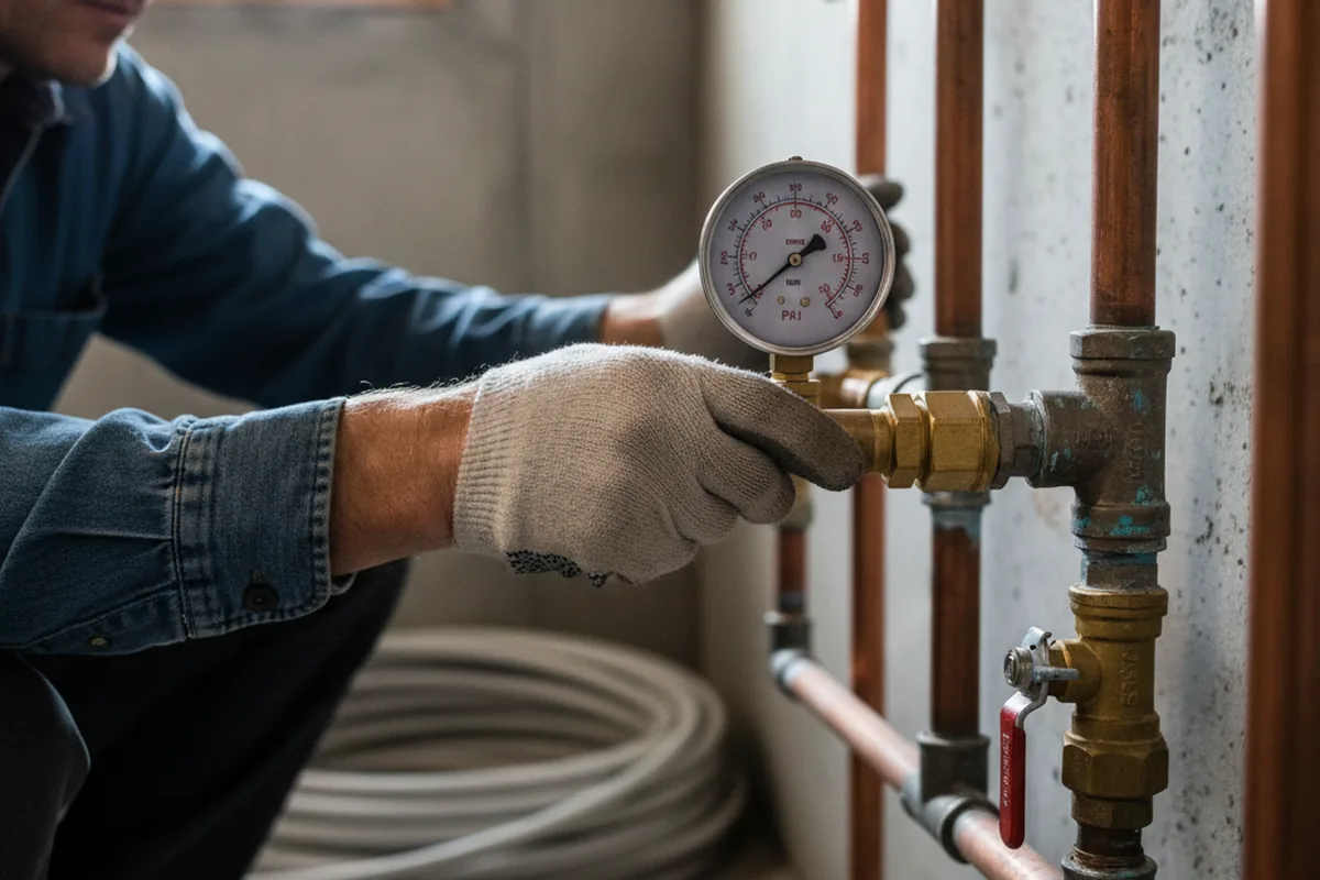 Pressure testing a repaired line during Water Line Repair in Yale